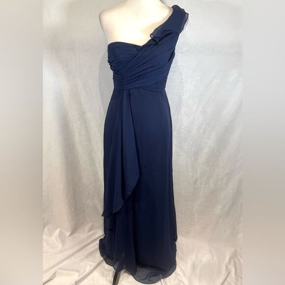 David’s Bridal One-Shoulder Chiffon Dress in Marine Navy Blue size 4 - Picture 1 of 8